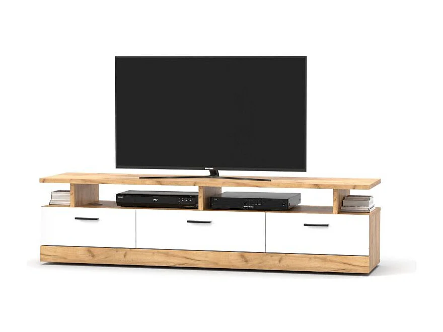 Meuble TV 3 Tiroirs "Dolores" 165cm Chêne & Blanc