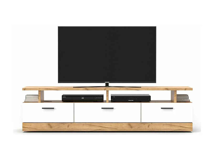 Meuble TV 3 Tiroirs "Dolores" 165cm Chêne & Blanc