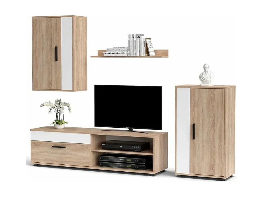 Ensemble Meuble TV "Dirk" 204cm Chêne & Blanc