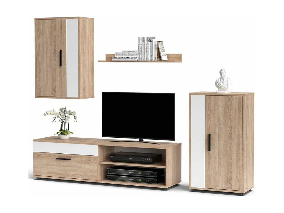 Ensemble Meuble TV "Dirk" 204cm Chêne & Blanc