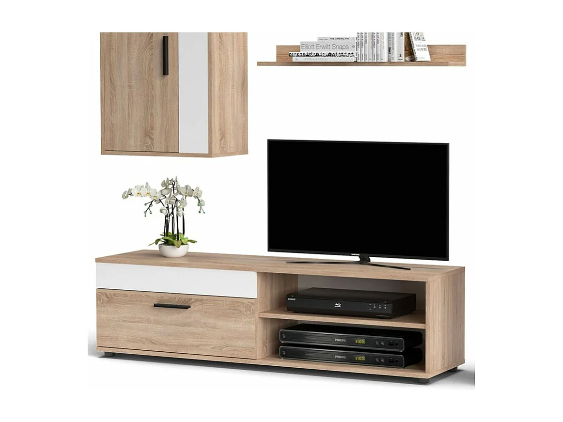 Ensemble Meuble TV "Dirk" 204cm Chêne & Blanc