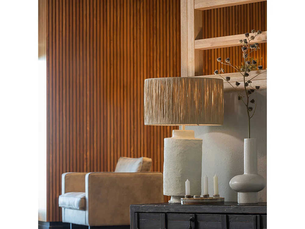 Pointed - Lampe à poser en métal et raphia - Naturel