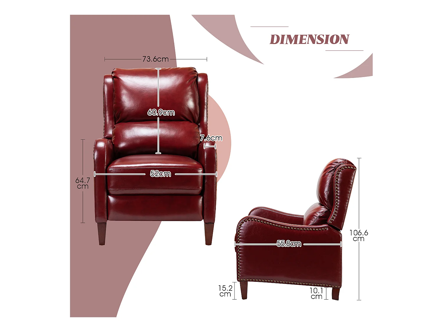 Fauteuil Relax en Cuir Véritable Simple Moderne avec Dossier & Repose-Pieds Réglables pour Salon-Bordeaux