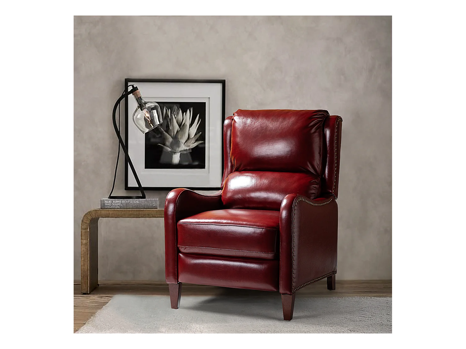 Fauteuil Relax en Cuir Véritable Simple Moderne avec Dossier & Repose-Pieds Réglables pour Salon-Bordeaux