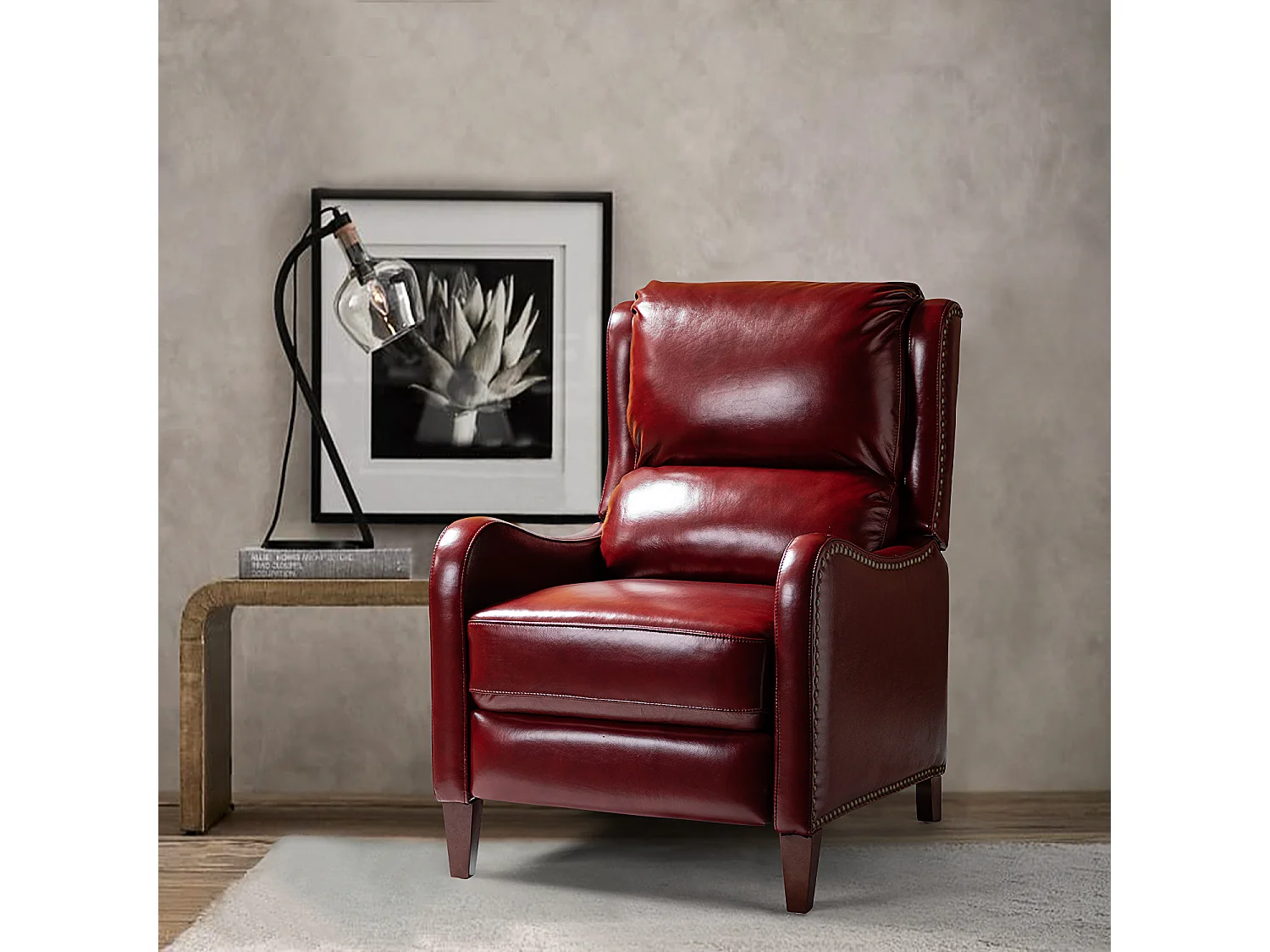 Fauteuil Relax en Cuir Véritable Simple Moderne avec Dossier & Repose-Pieds Réglables pour Salon-Bordeaux