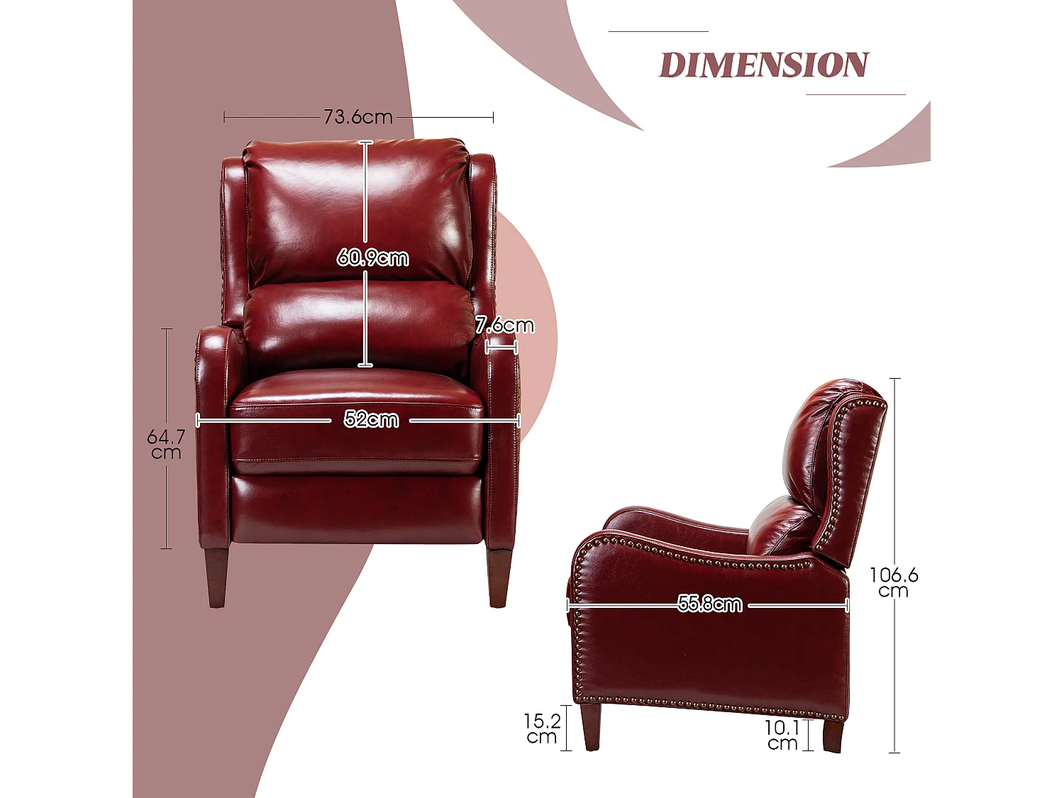 Fauteuil Relax en Cuir Véritable Simple Moderne avec Dossier & Repose-Pieds Réglables pour Salon-Bordeaux