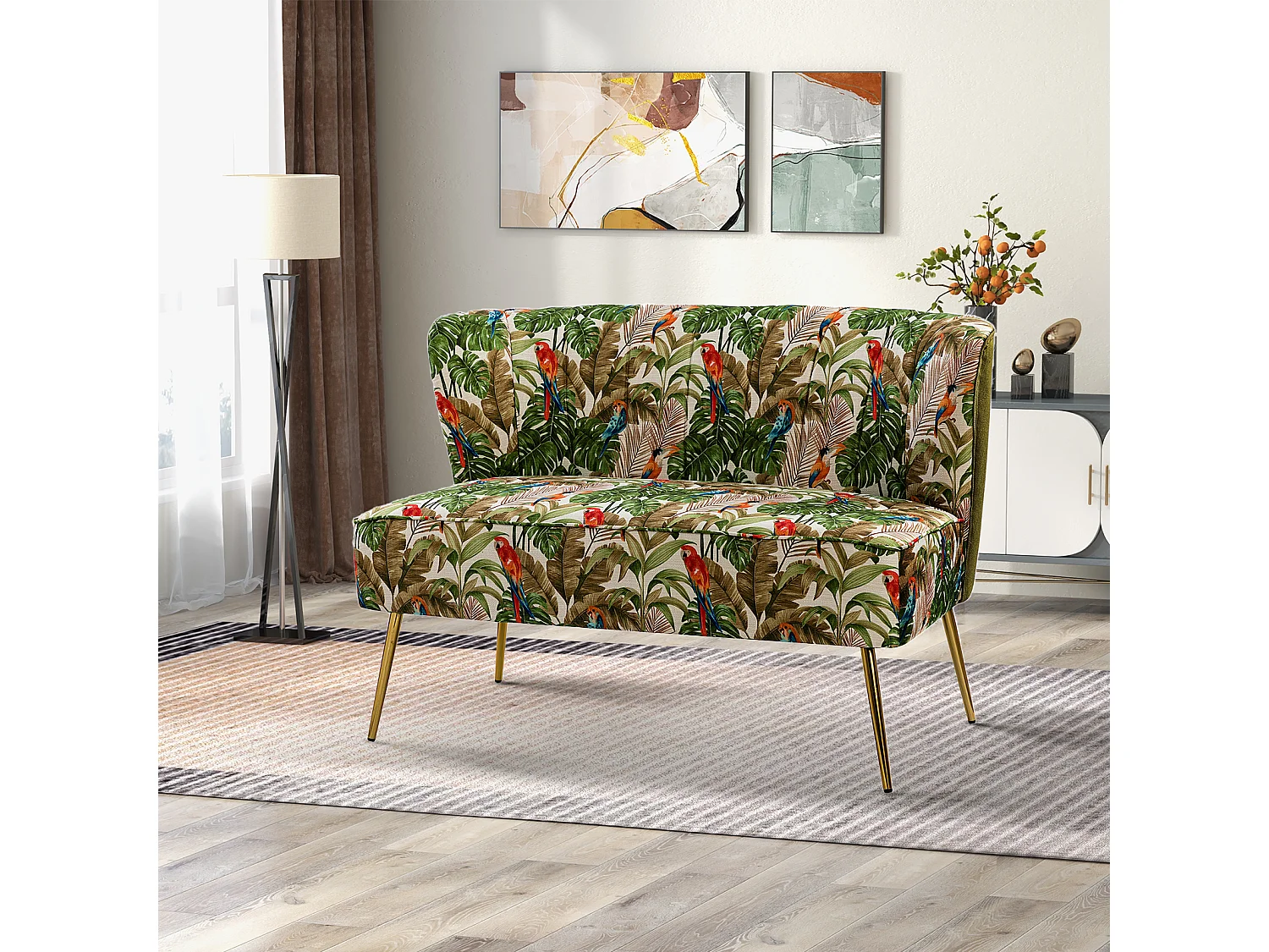 Banquette de Salon, Canapé 2 Places sans Accoudoir Confortable et Rembourré avec Pieds en Métal-VERT