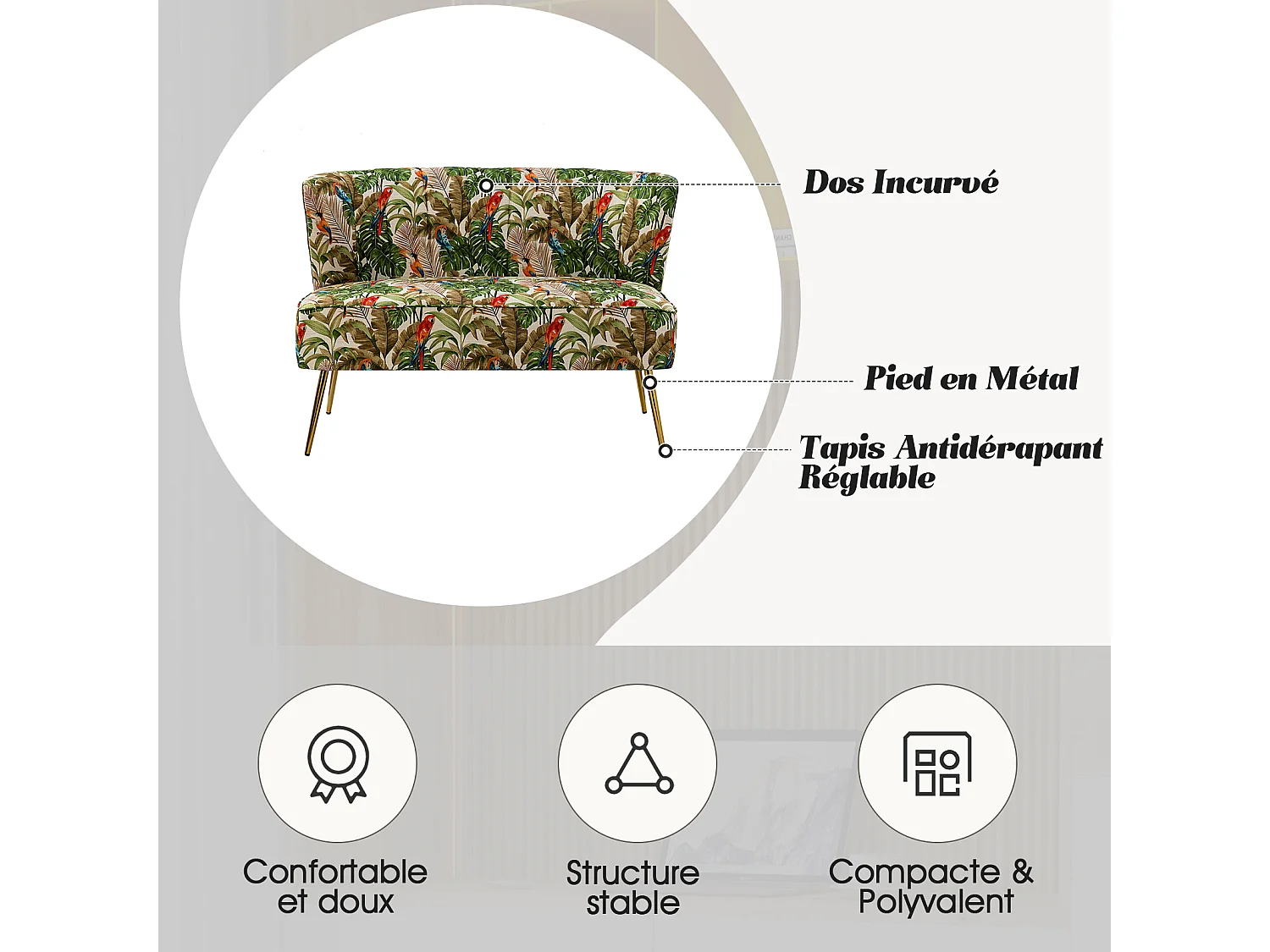 Banquette de Salon, Canapé 2 Places sans Accoudoir Confortable et Rembourré avec Pieds en Métal-VERT