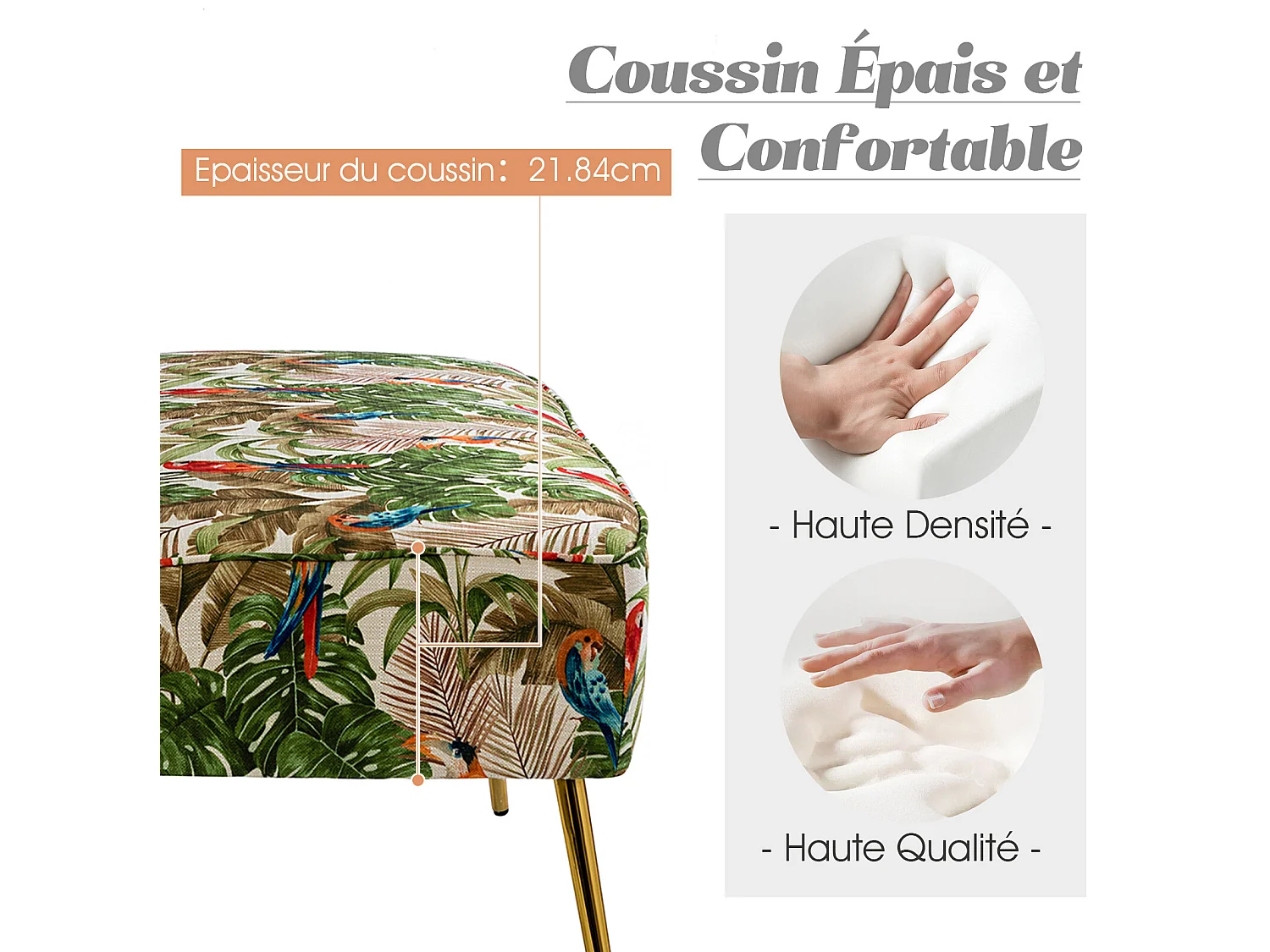 Banquette de Salon, Canapé 2 Places sans Accoudoir Confortable et Rembourré avec Pieds en Métal-VERT