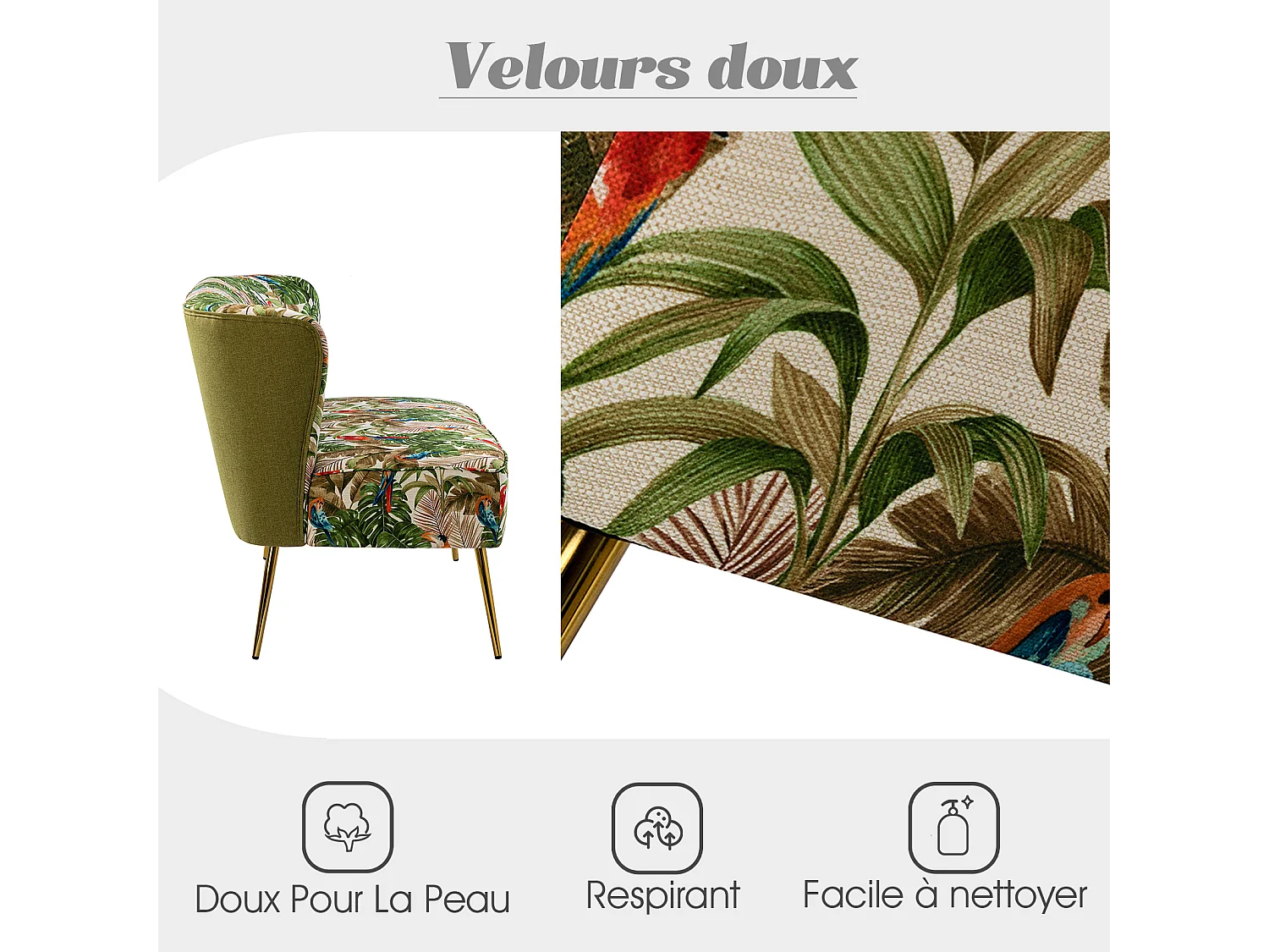 Banquette de Salon, Canapé 2 Places sans Accoudoir Confortable et Rembourré avec Pieds en Métal-VERT