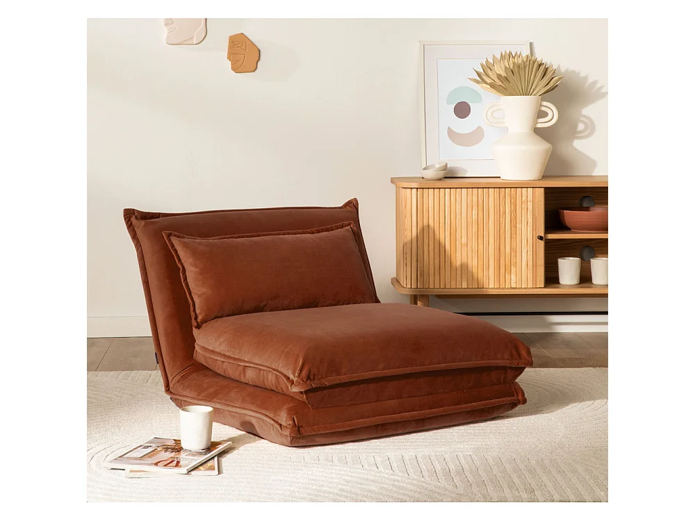 Nala - Chauffeuse convertible 1 place en velours - Rouille