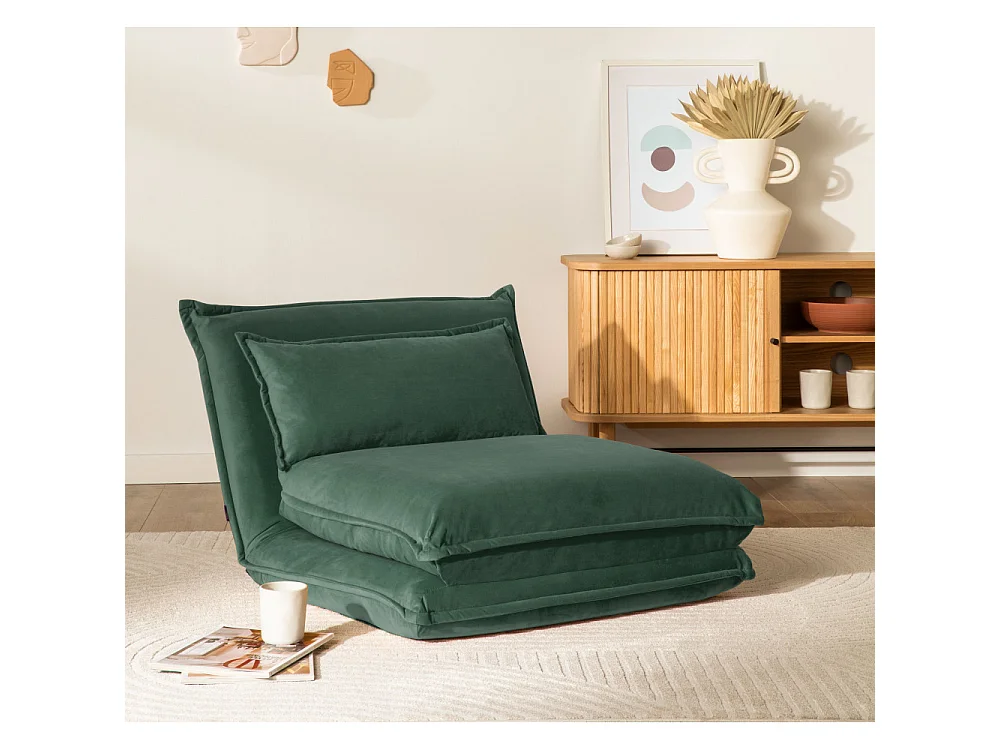 Nala - Chauffeuse convertible 1 place en velours - Vert forêt