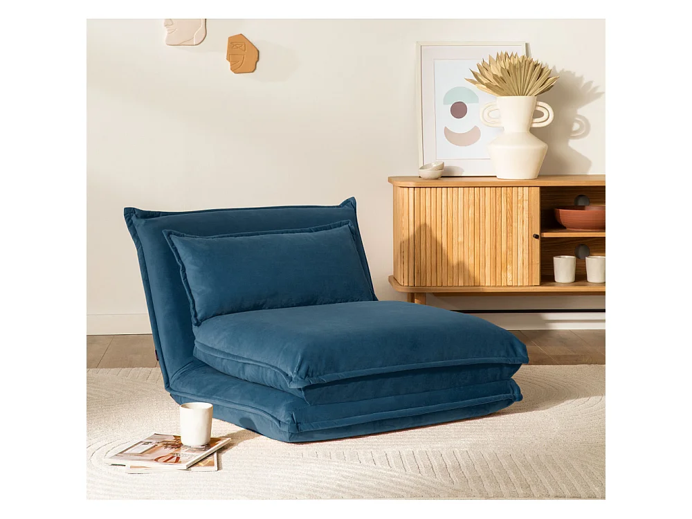 Nala - Chauffeuse convertible 1 place en velours - Bleu foncé