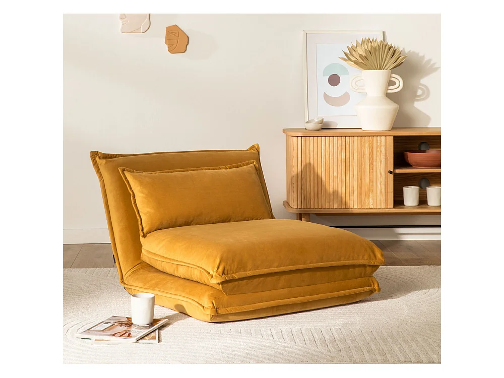 Nala - Chauffeuse convertible 1 place en velours - Jaune moutarde