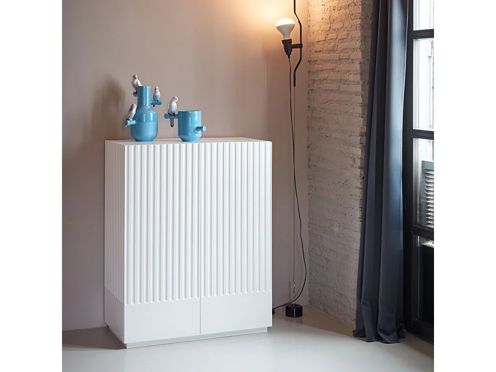 Doric - Buffet haut 2 portes en bois H120cm : Couleur - Blanc