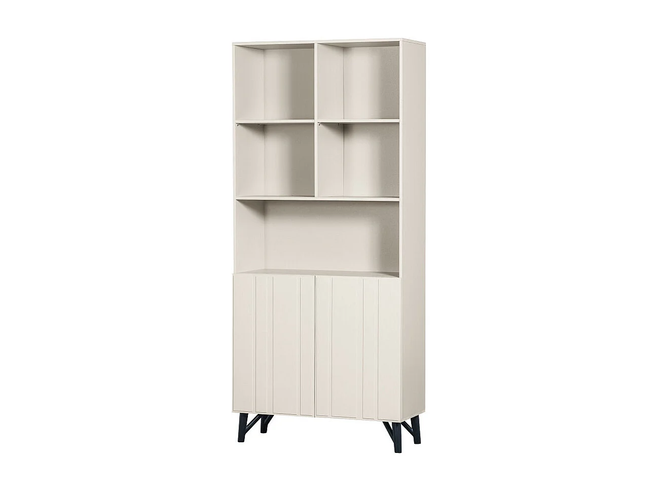 Miller - Buffet haut 2 portes, 5 niches en bois H200cm - Blanc