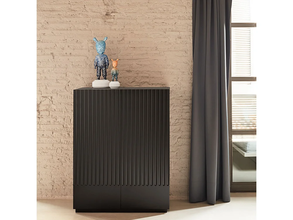 Doric - Buffet haut 2 portes en bois H120cm : Couleur - Noir