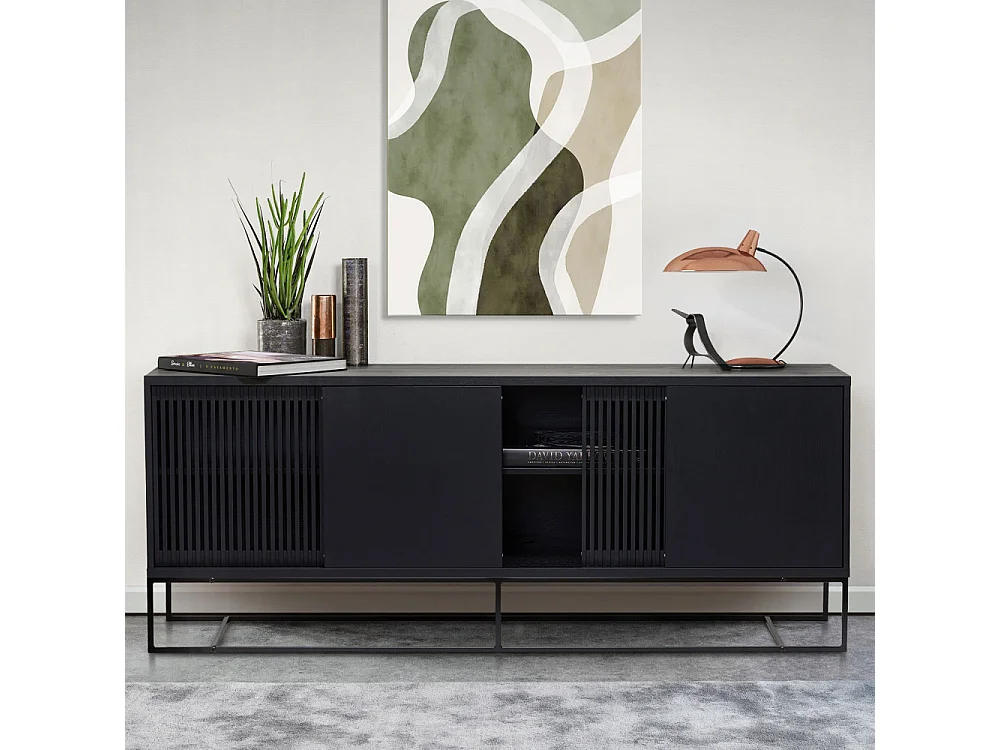 Ende - Buffet 4 portes en bois L188cm - Noir