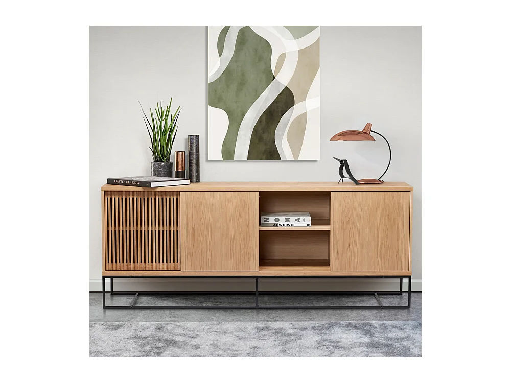 Ende - Buffet 4 portes en bois L188cm - Bois clair