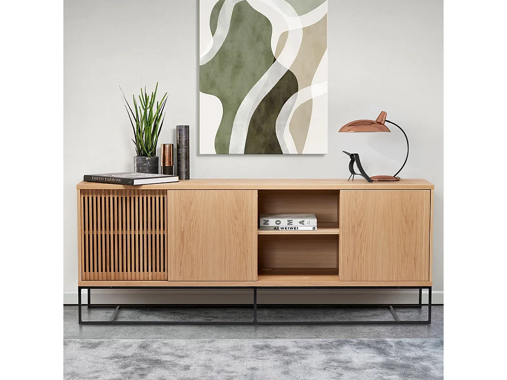 Ende - Buffet 4 portes en bois L188cm - Bois clair