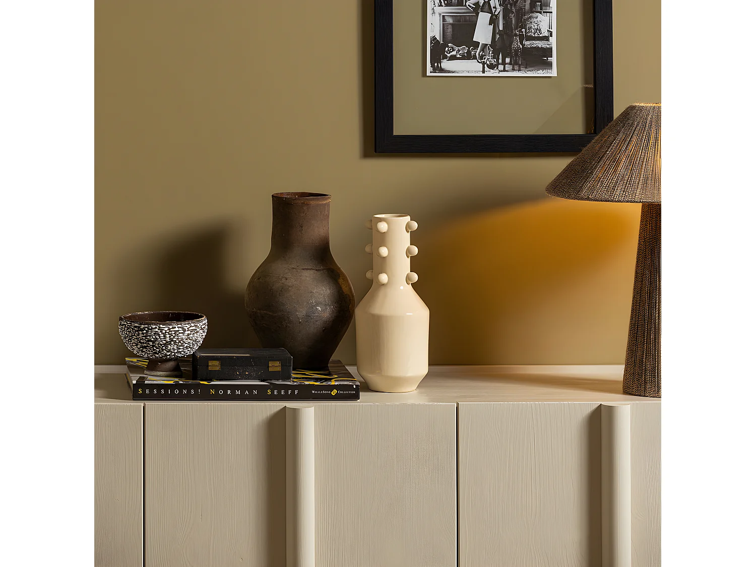 Basu - Buffet 4 portes en bois L200cm - Gris clair