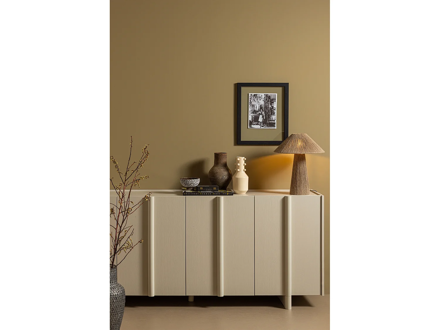 Basu - Buffet 4 portes en bois L200cm - Gris clair