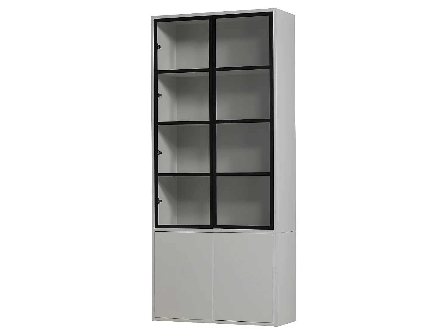 Basic - Vitrine 4 portes en bois et métal H230cm - Gris clair