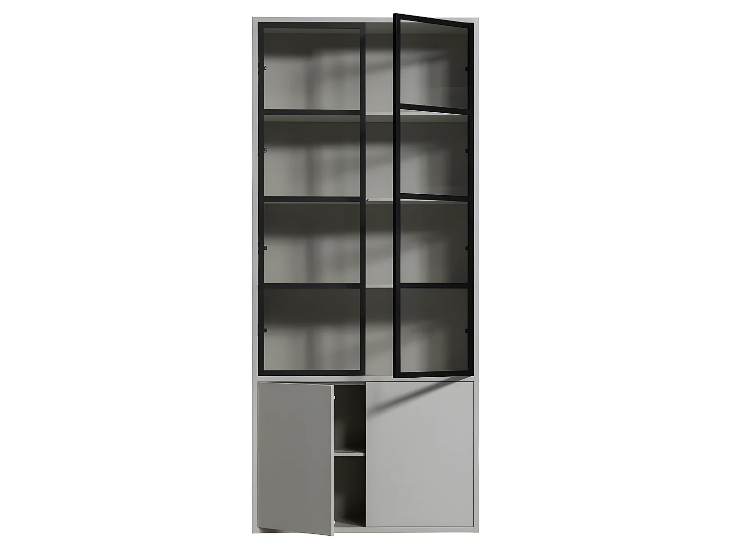 Basic - Vitrine 4 portes en bois et métal H230cm - Gris clair