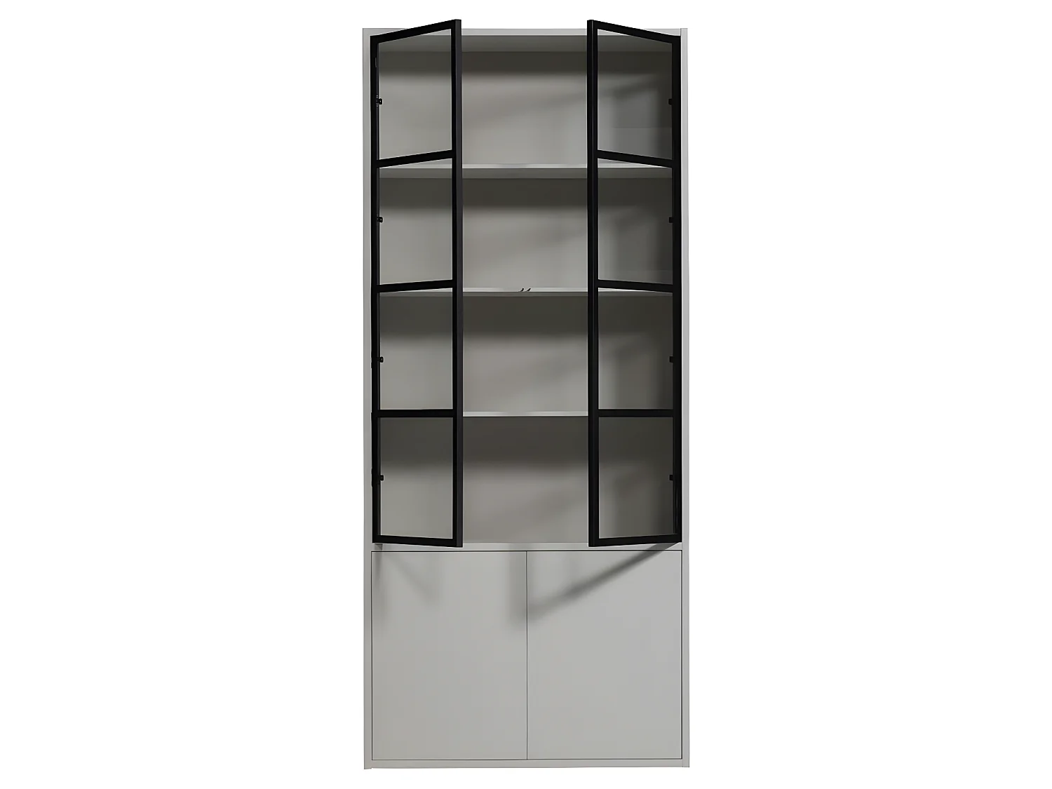 Basic - Vitrine 4 portes en bois et métal H230cm - Gris clair