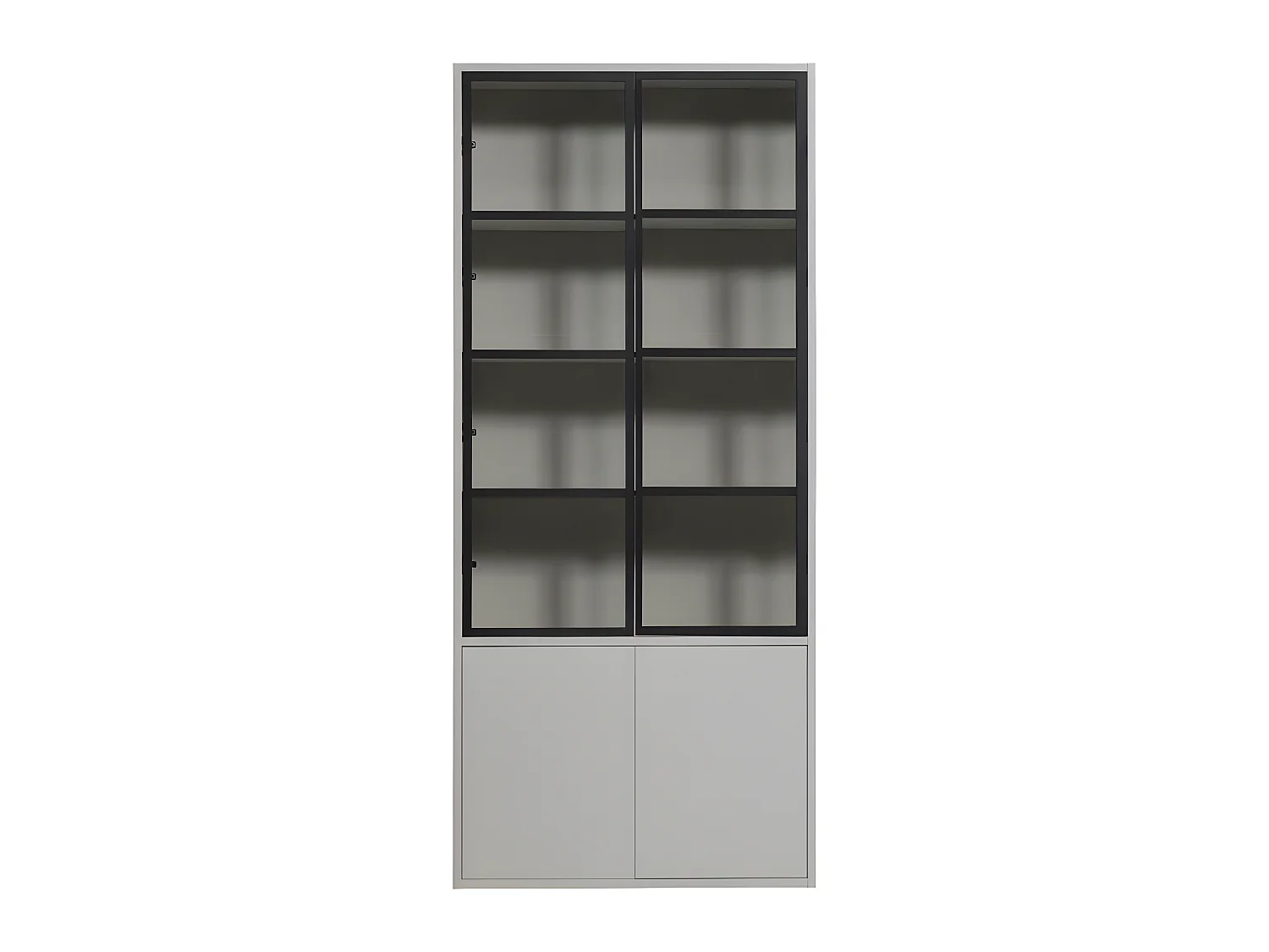Basic - Vitrine 4 portes en bois et métal H230cm - Gris clair