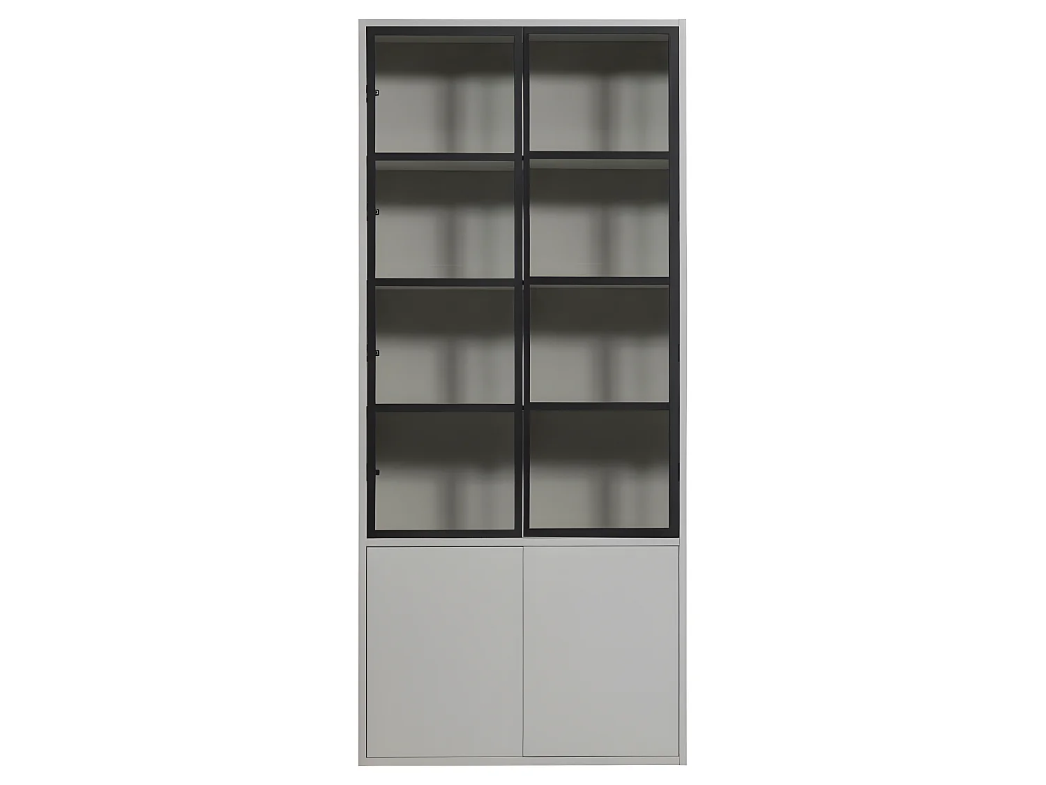 Basic - Vitrine 4 portes en bois et métal H230cm - Gris clair