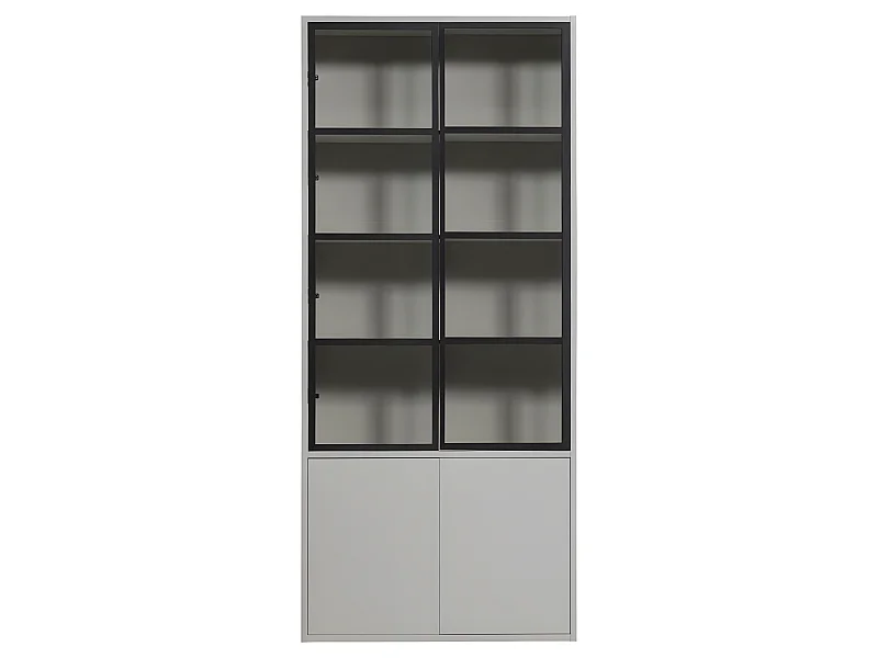 Basic - Vitrine 4 portes en bois et métal H230cm - Gris clair