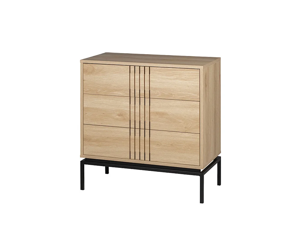 Krokom - Commode 3 tiroirs en bois et métal L80cm - Couleur - Bois clair