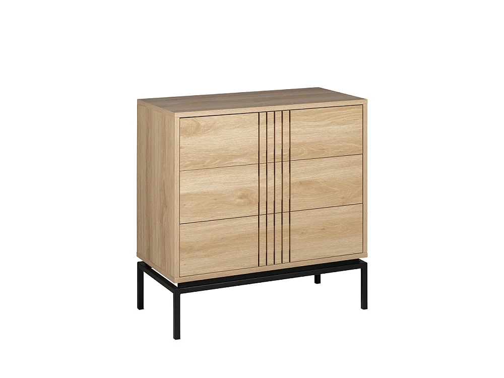 Krokom - Commode 3 tiroirs en bois et métal L80cm - Couleur - Bois clair