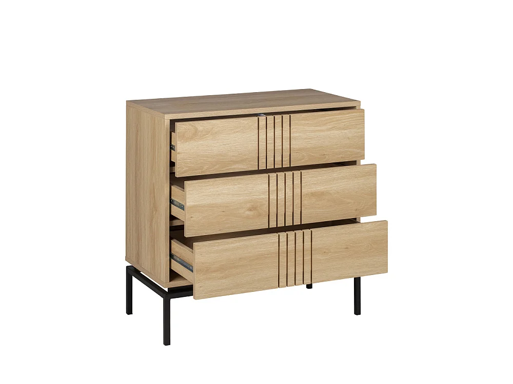 Krokom - Commode 3 tiroirs en bois et métal L80cm - Couleur - Bois clair