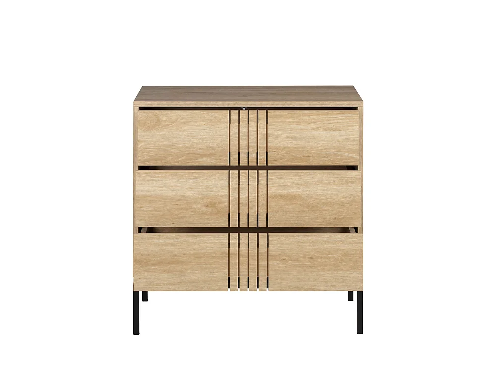 Krokom - Commode 3 tiroirs en bois et métal L80cm - Couleur - Bois clair