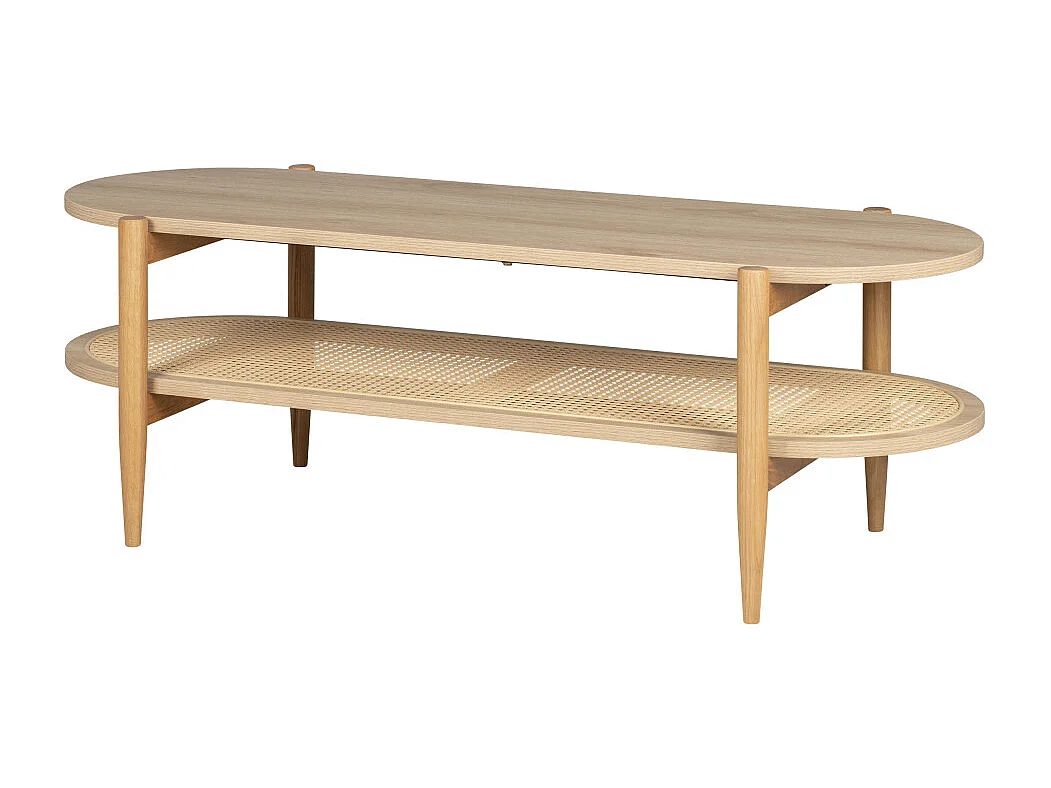 Ellos - Table basse ovale en bois et cannage - Bois clair