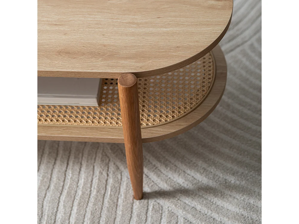 Ellos - Table basse ovale en bois et cannage - Bois clair