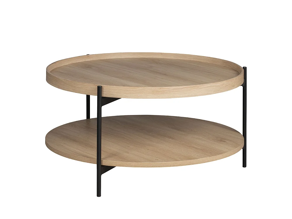 Korro - Table basse ronde en bois et métal ø80cm - Bois clair
