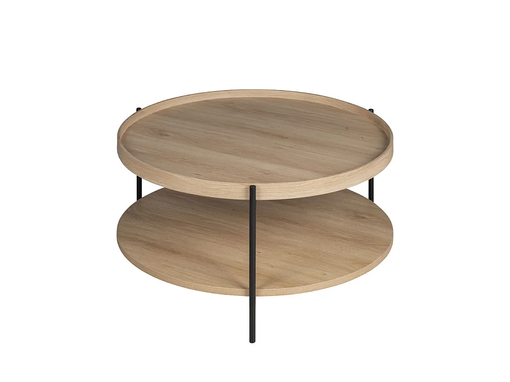Korro - Table basse ronde en bois et métal ø80cm - Bois clair