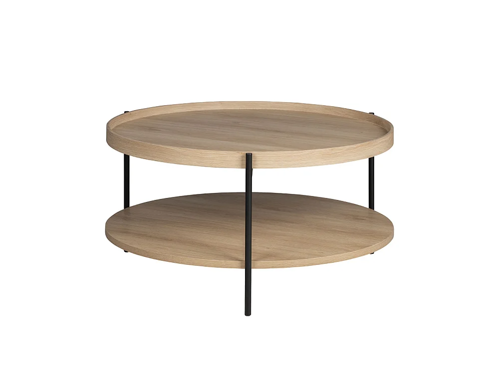 Korro - Table basse ronde en bois et métal ø80cm - Bois clair