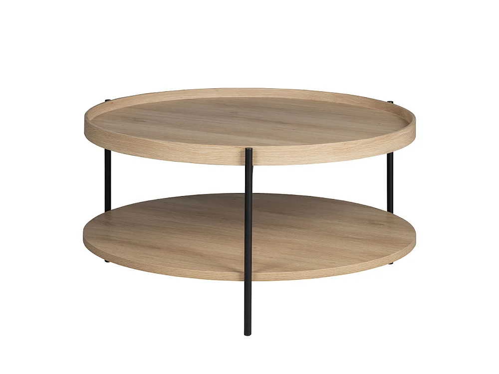 Korro - Table basse ronde en bois et métal ø80cm - Bois clair