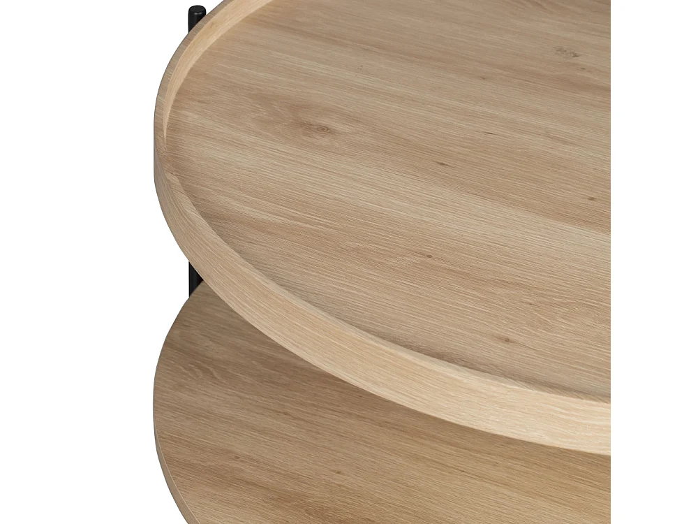 Korro - Table basse ronde en bois et métal ø80cm - Bois clair
