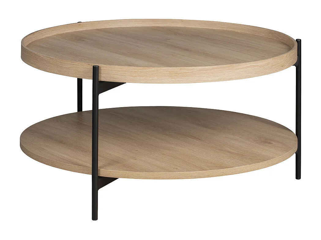 Korro - Table basse ronde en bois et métal ø80cm - Bois clair