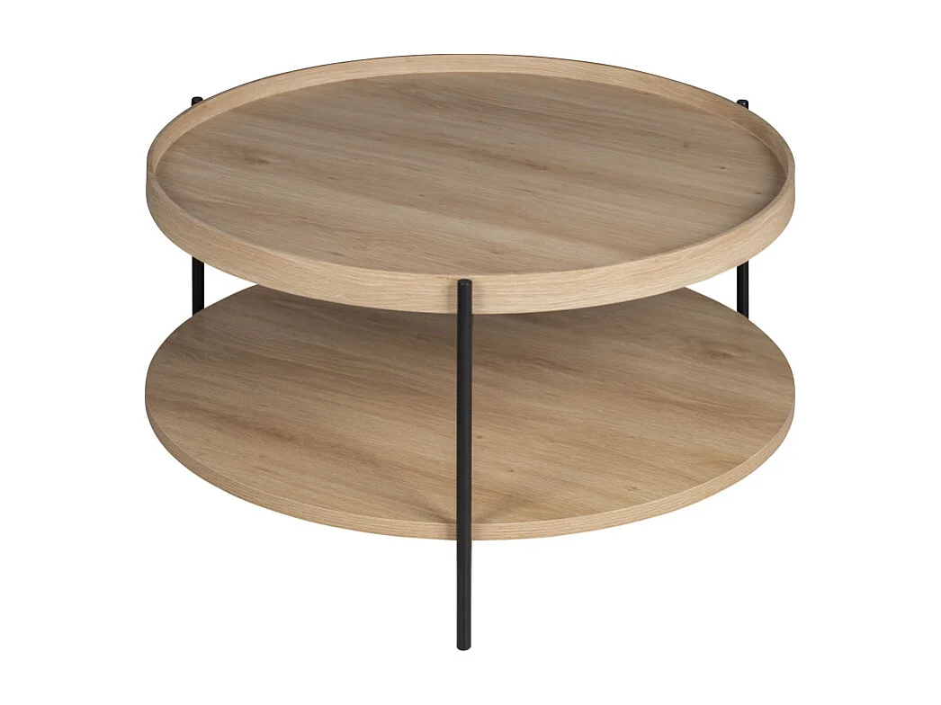 Korro - Table basse ronde en bois et métal ø80cm - Bois clair