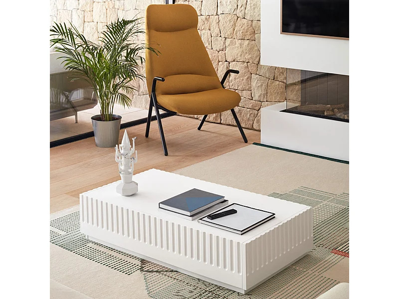 Weißer Couchtisch mit 2 Schubladen, 110 x 60 cm