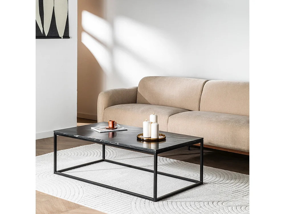 Saku - Table basse en marbre et métal 120x65cm - Noir