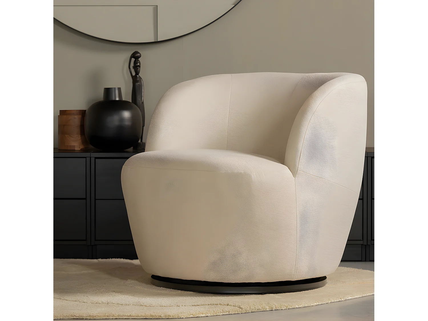 Serra - Fauteuil pivotant design en tissu - Ecru