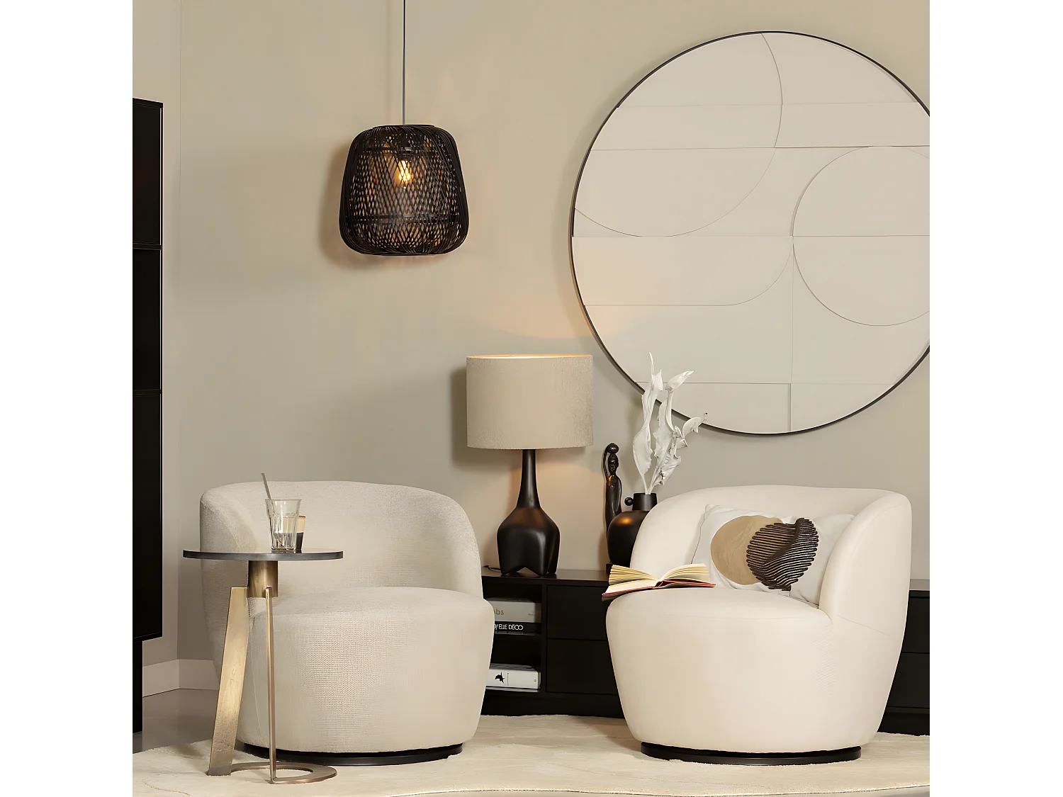 Serra - Fauteuil pivotant design en tissu - Ecru