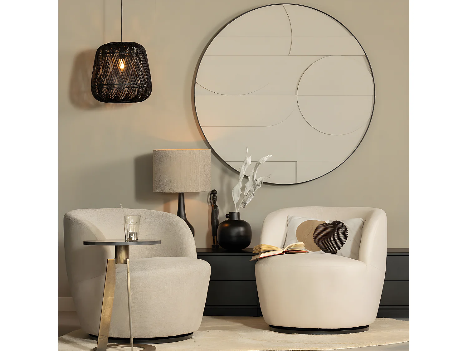 Serra - Fauteuil pivotant design en tissu - Naturel